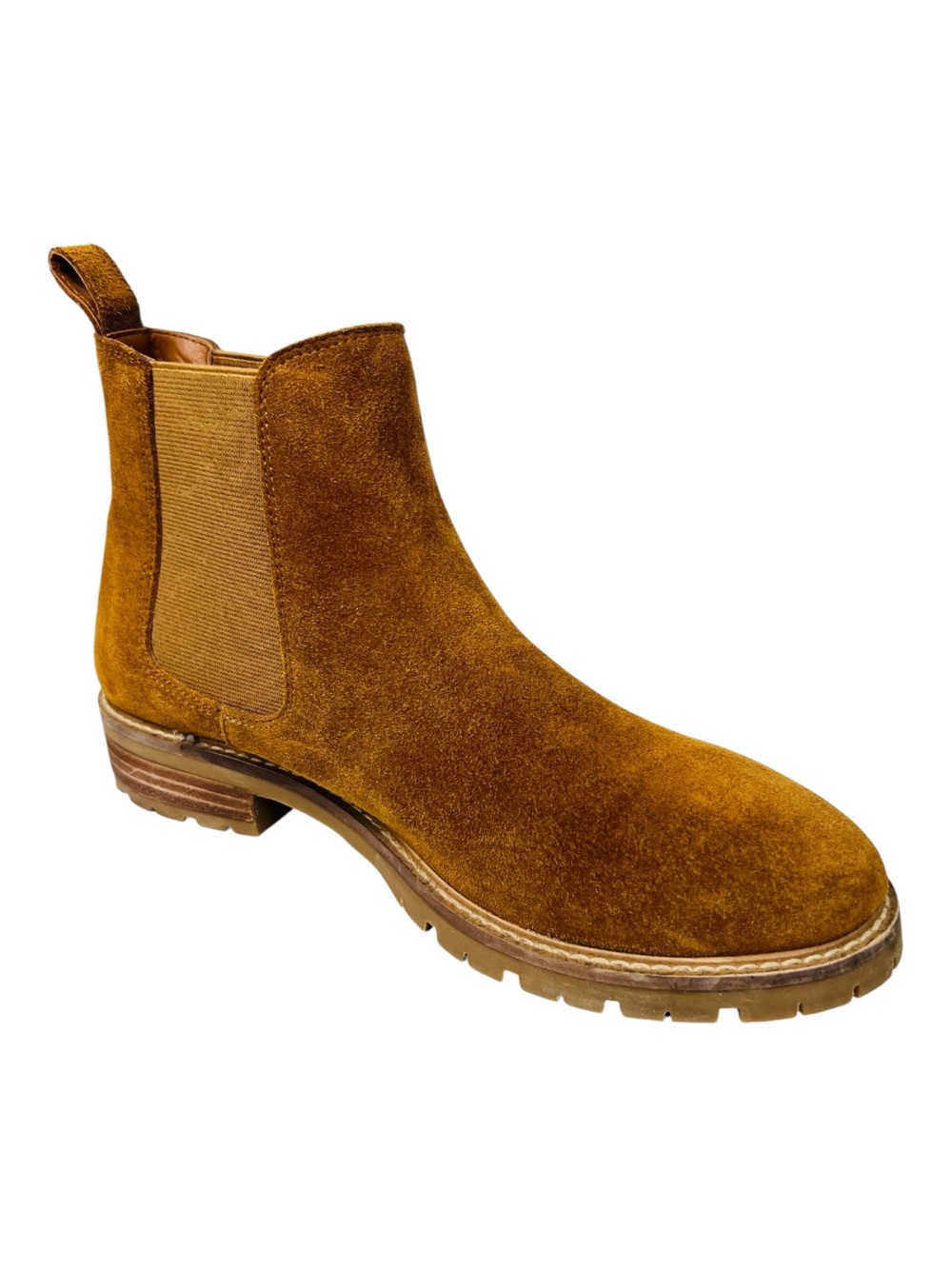 Steve Madden Leopold Chelsea Ankle Boot Chestnut Suede Leather Lug Sole Sz 9